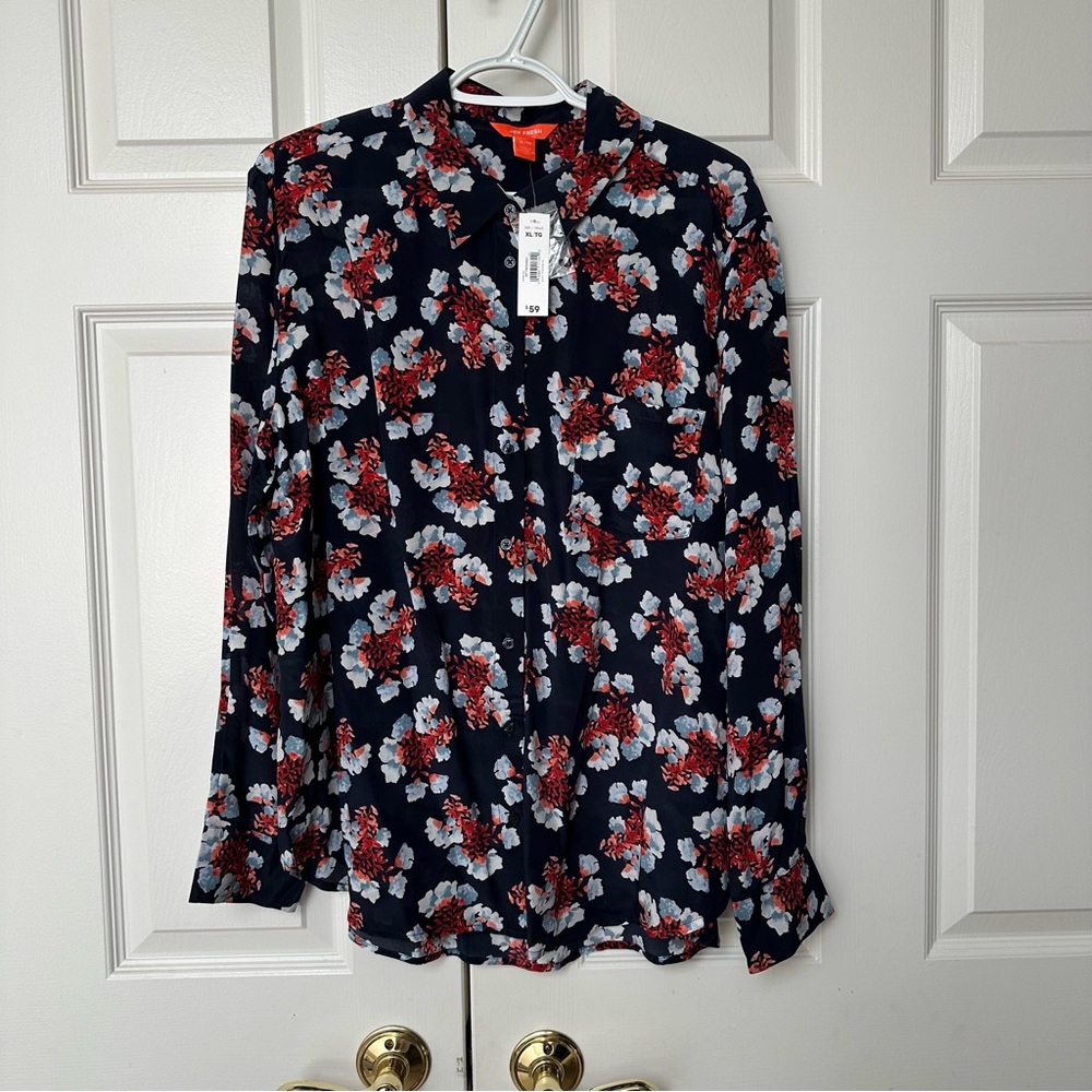 Joe Fresh Black Long Sleeve Ruffled Blouse